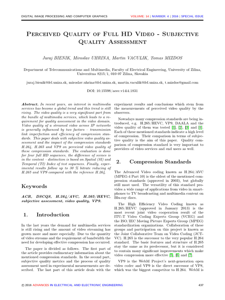 Perceived Quality of Full HD Video - Subjective Quality Assessment ...