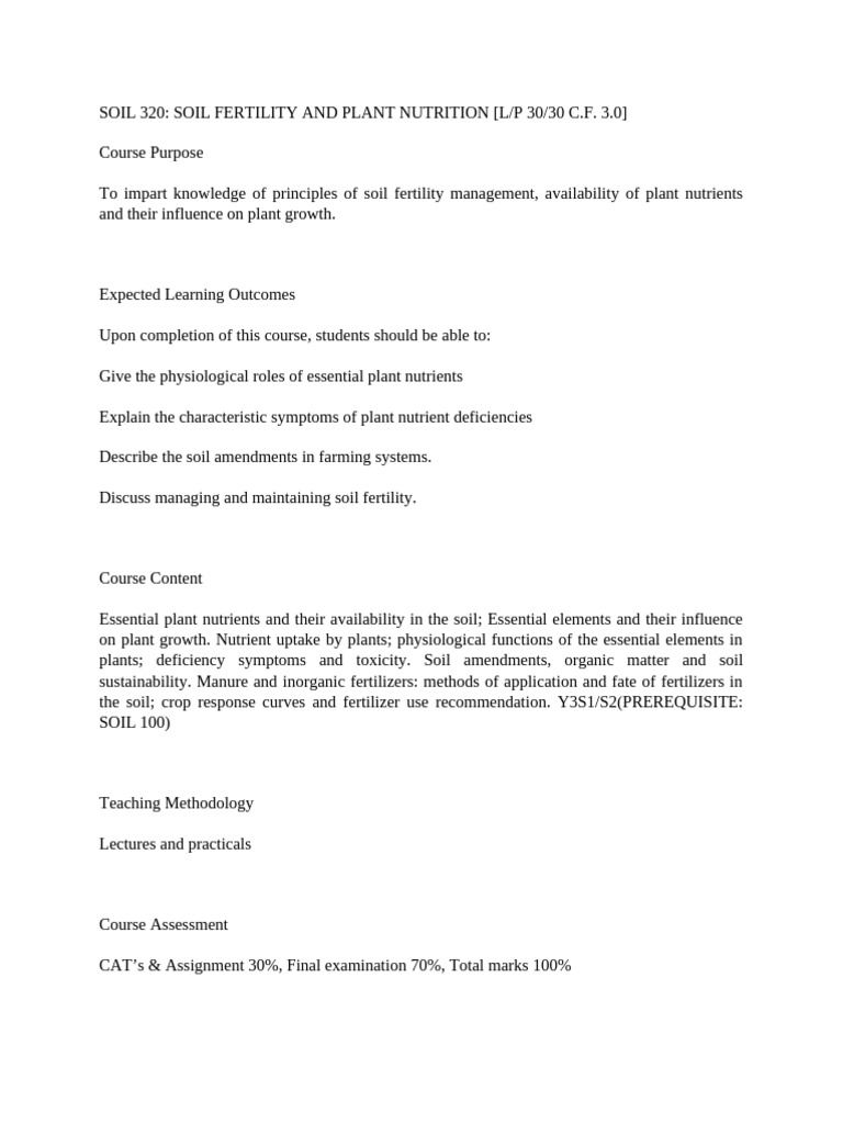 Soil 320-Soil Fertility and Plant Nutrition | PDF