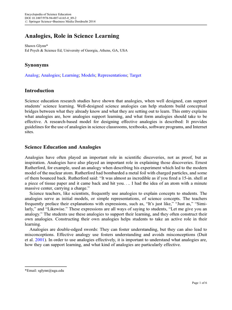Analogies, Role in Science Learning2014 | PDF | Force | Newton's Law Of ...