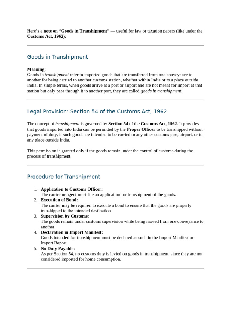 Understanding Goods in Transhipment | PDF | Customs | Justice