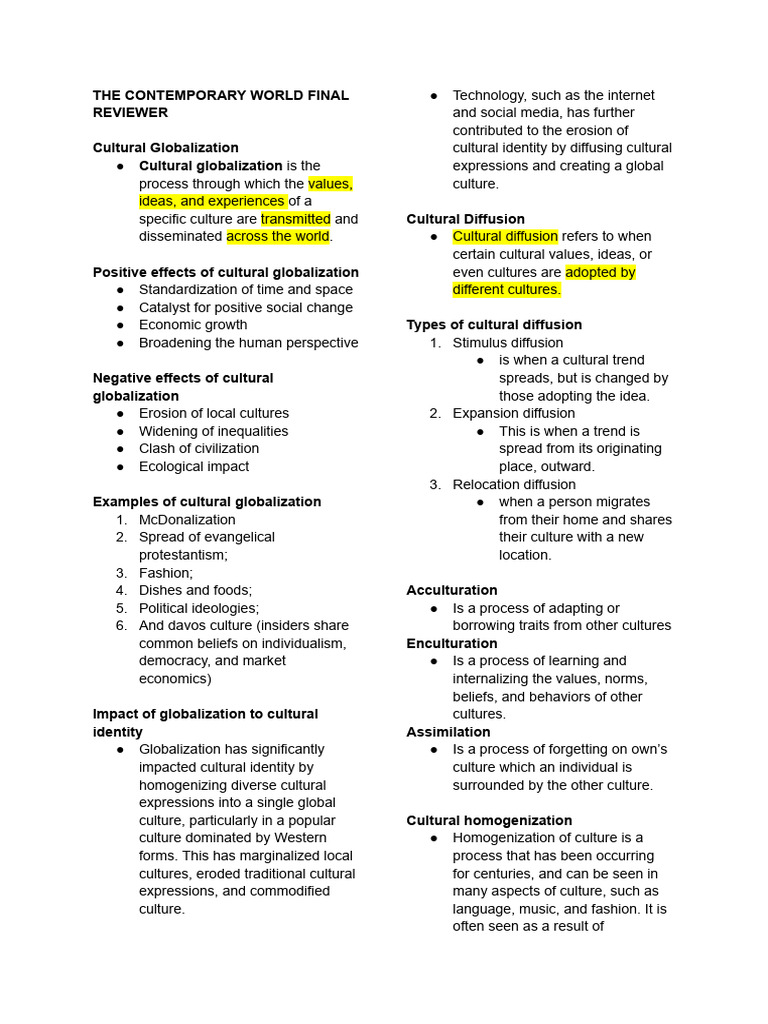 Contemporary World Finals - Cultural Globalization | PDF ...