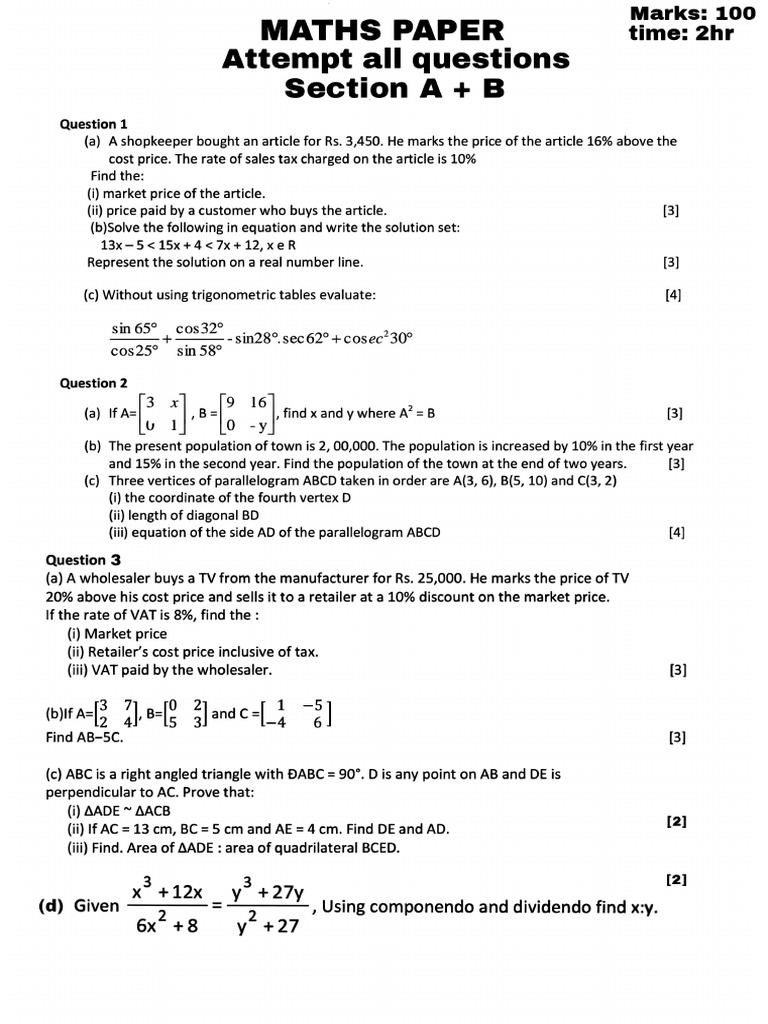 Maths Practice Paper | PDF