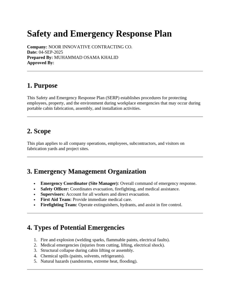 Safety & Emergency Response Plan (Need Client Name Only) | PDF ...
