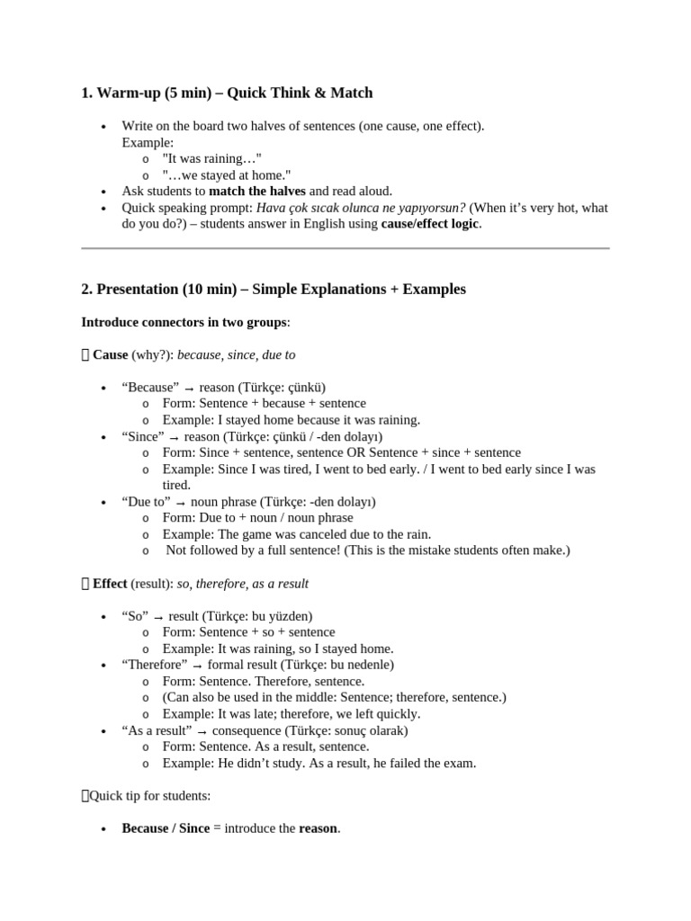Teach Cause and Effect Connectors | PDF | Grammar | Syntax