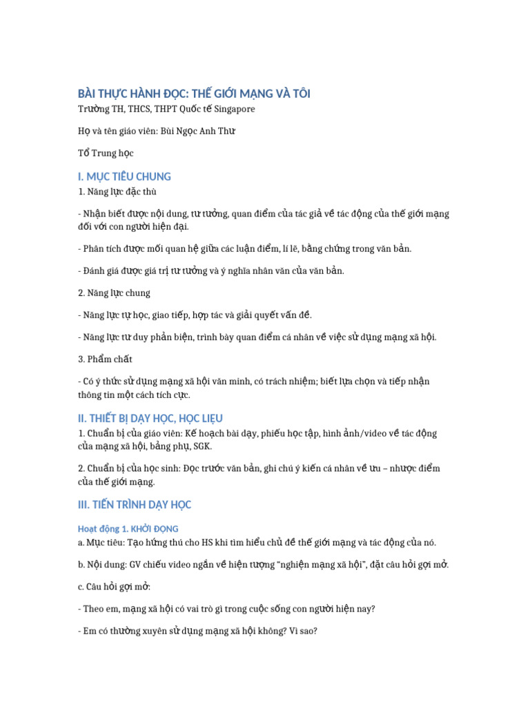 Bai Thuc Hanh Doc The Gioi Mang Va Toi | PDF
