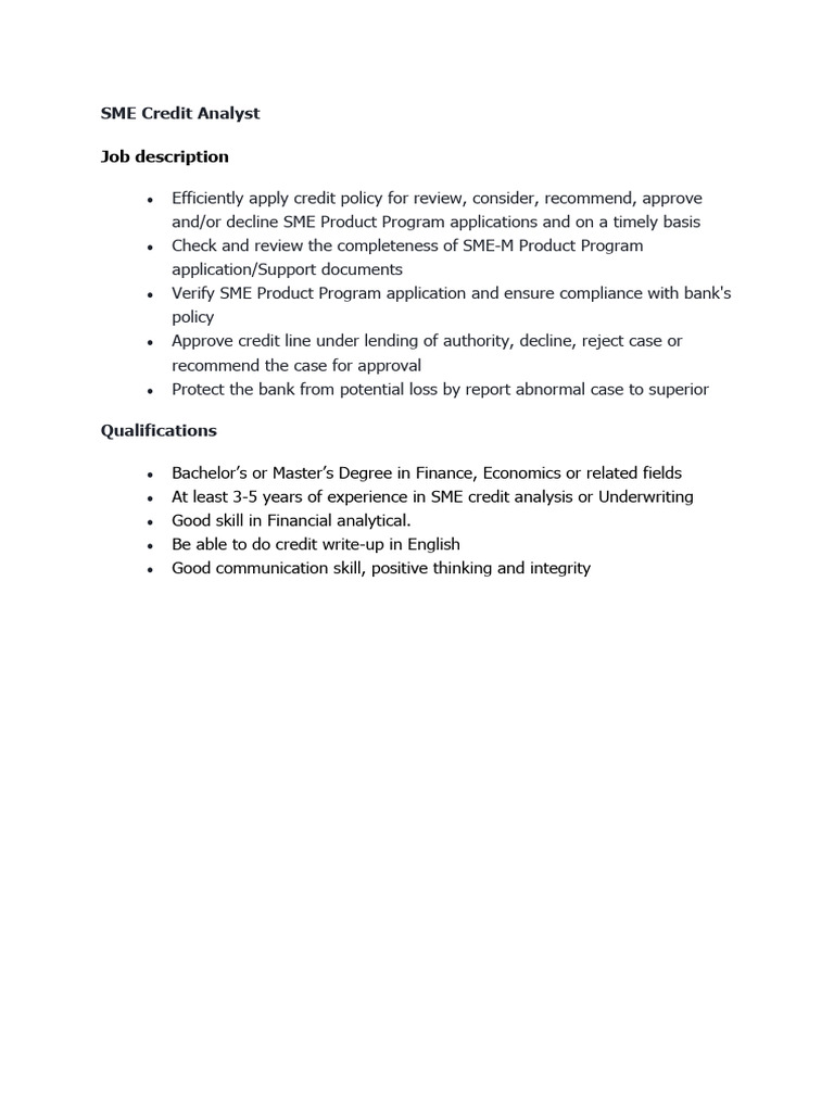 Career Hot Job 2025 Sme Credit Analyst | PDF