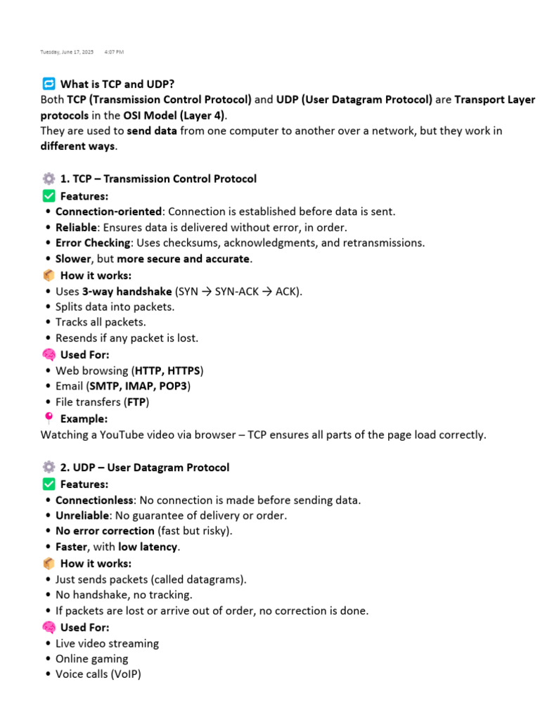 TCP vs UDP: Key Differences Explained | PDF