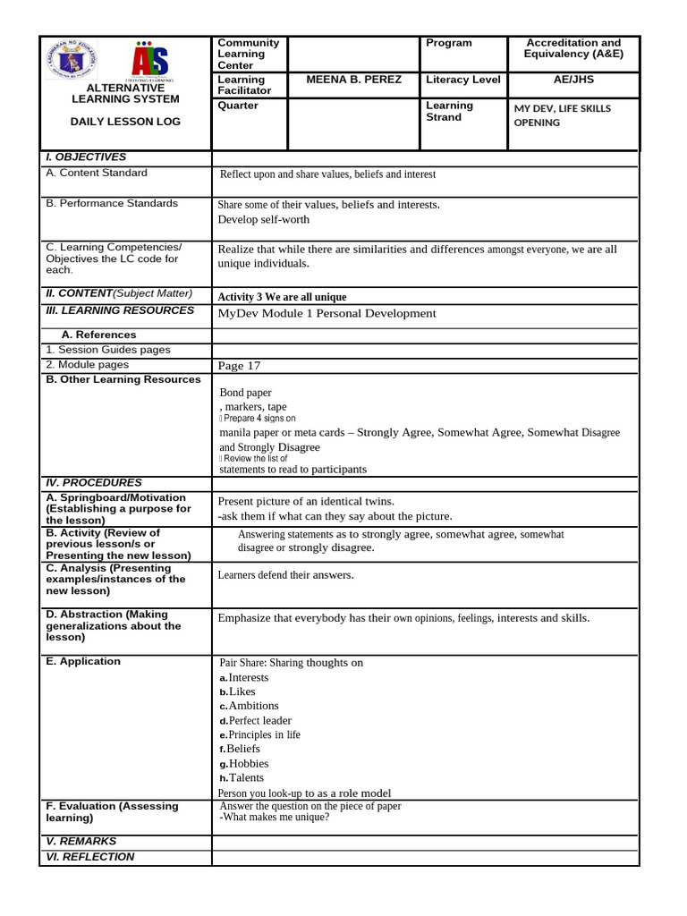 WLL MYDEV MODULE 1 Session 1 Activity 4 | PDF | Learning | Intelligence
