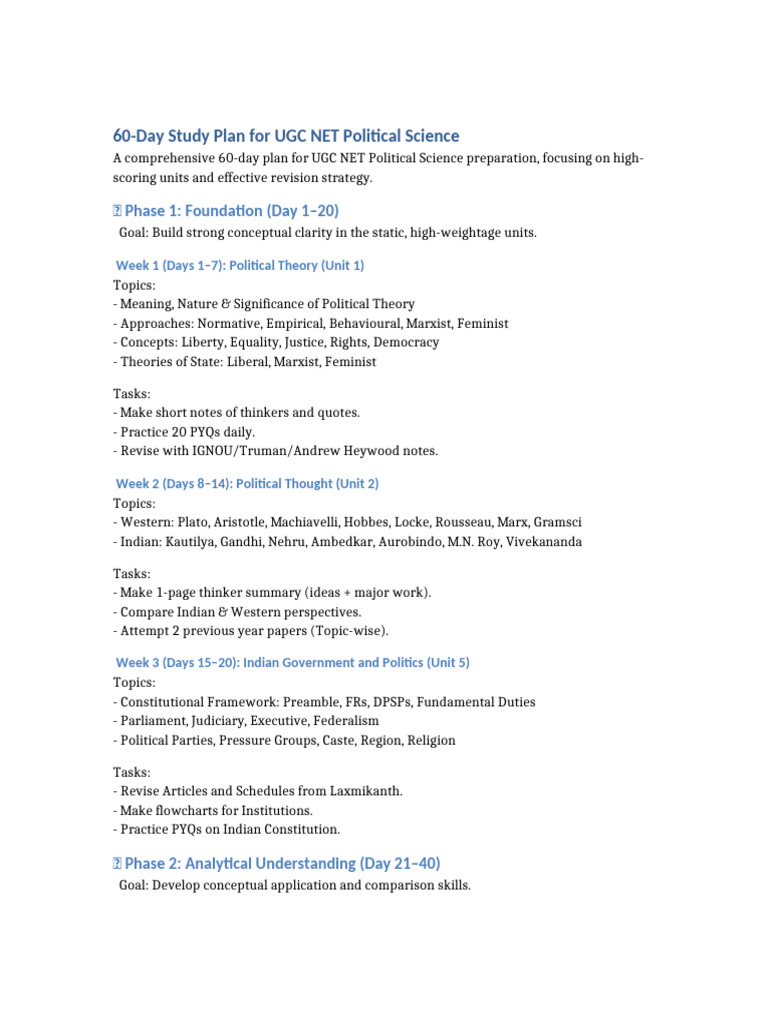 60-Day UGC NET Political Science Plan | PDF | Political Philosophy ...