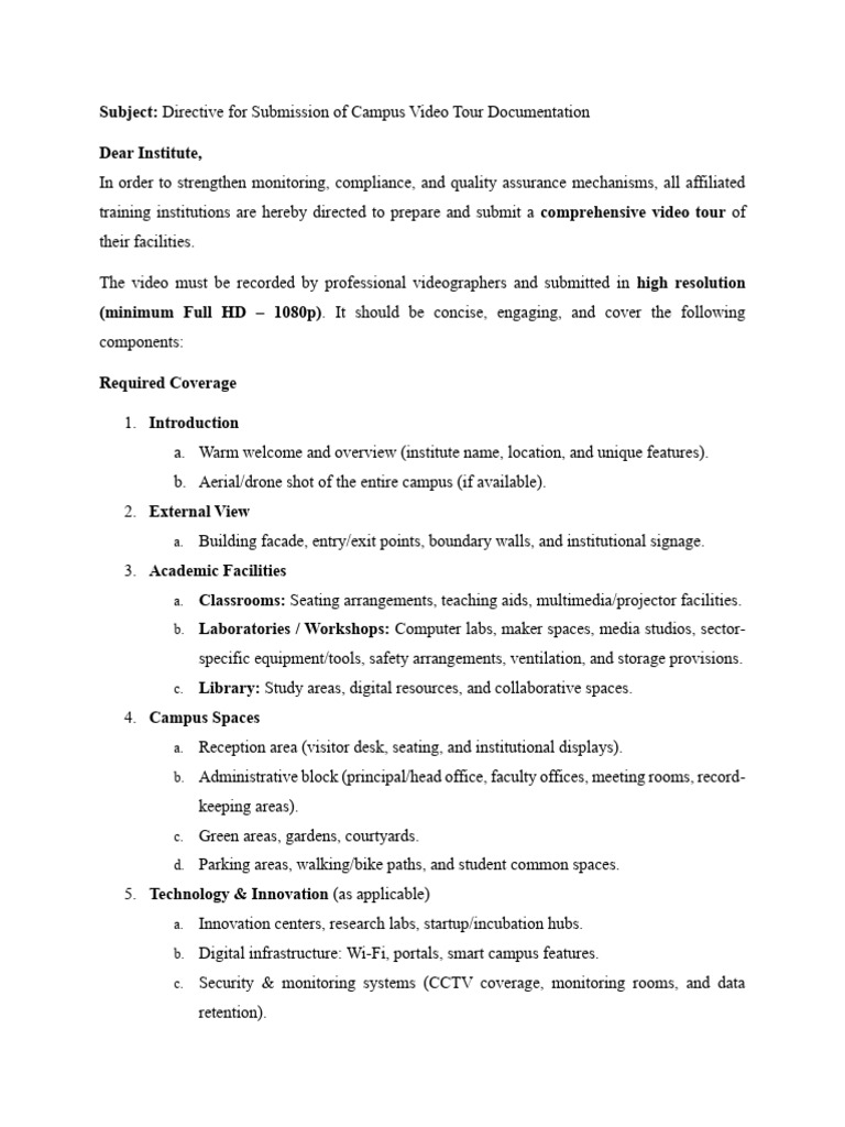 Campus Video Tour Submission Guidelines | PDF | Laboratories | Video