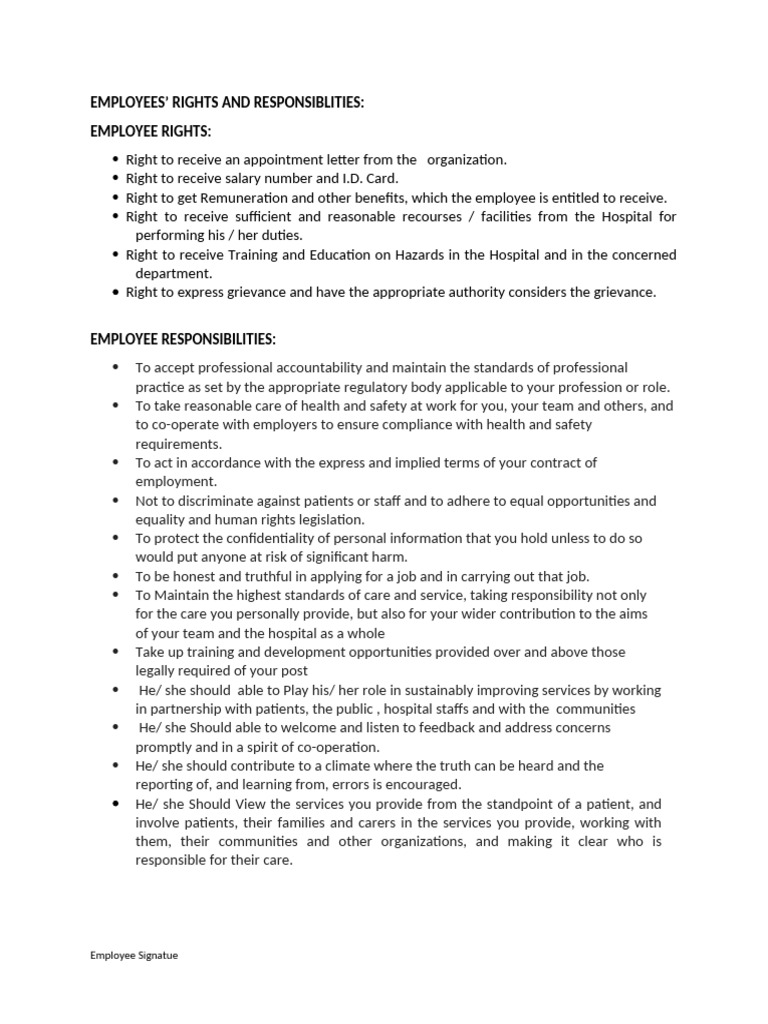 Employee Rights and Responsibilities | PDF | Employment | Occupational ...
