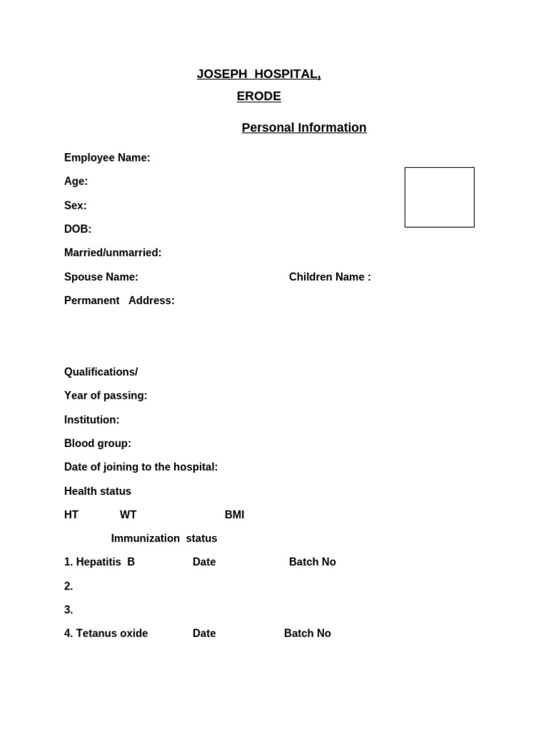 Employee Personal File - Joseph Hospital | PDF