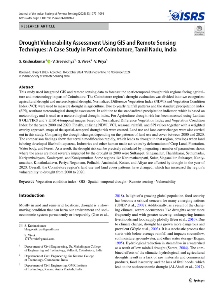 Drought Vulnerability in Coimbatore: GIS Analysis | PDF | Drought ...