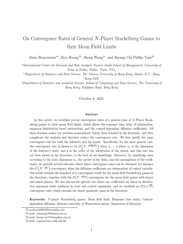 On Convergence Rates of General - Player Stackelberg Games To Their ...