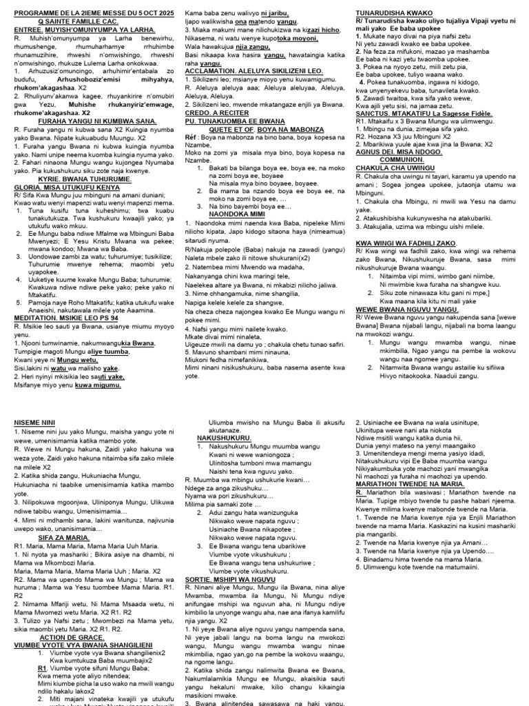 Programme de La 2ieme Messe Du 5 Oct 2025 | PDF