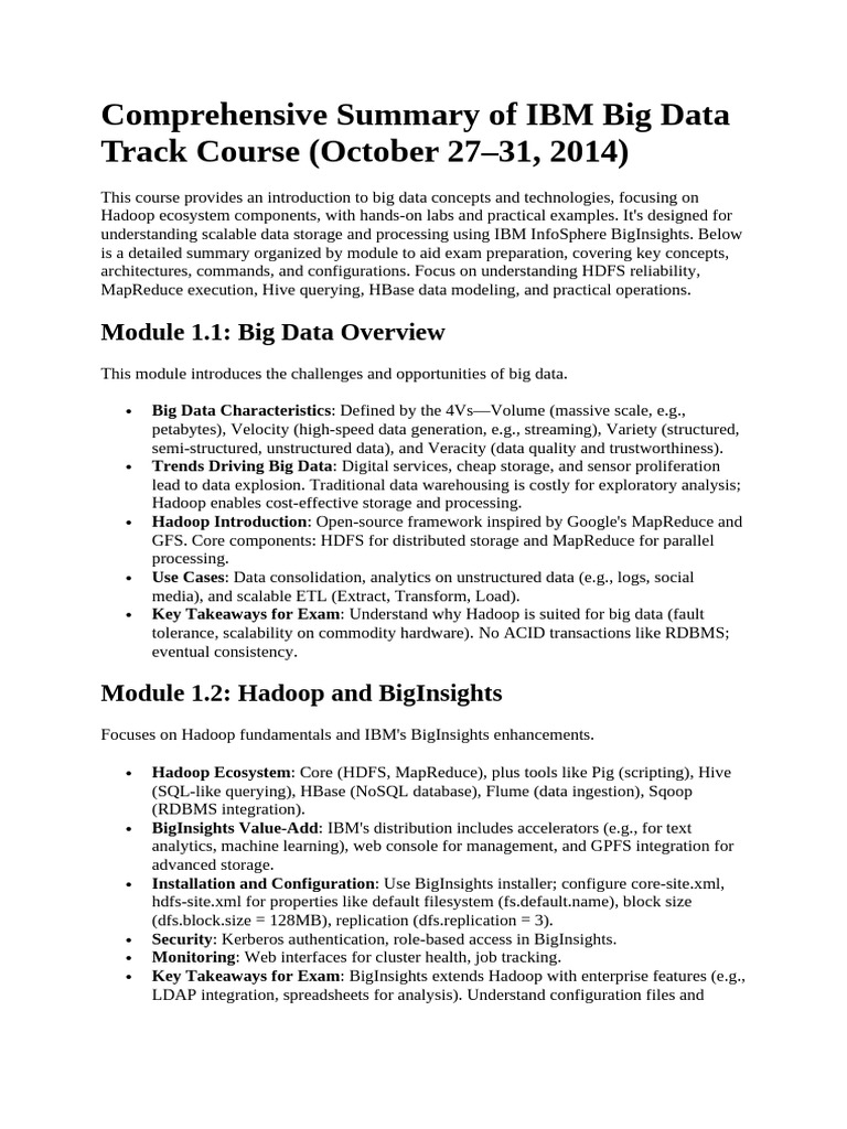 IBM Big Data Track Course Summary | PDF | Apache Hadoop | Data Management