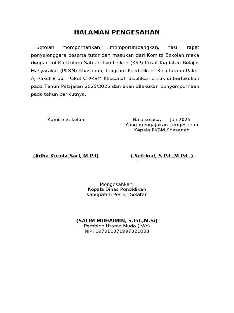 Halaman Pengesahan | PDF