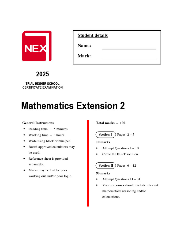 Extension 2 Maths Trial Exam 2025 | PDF | Velocity | Physics