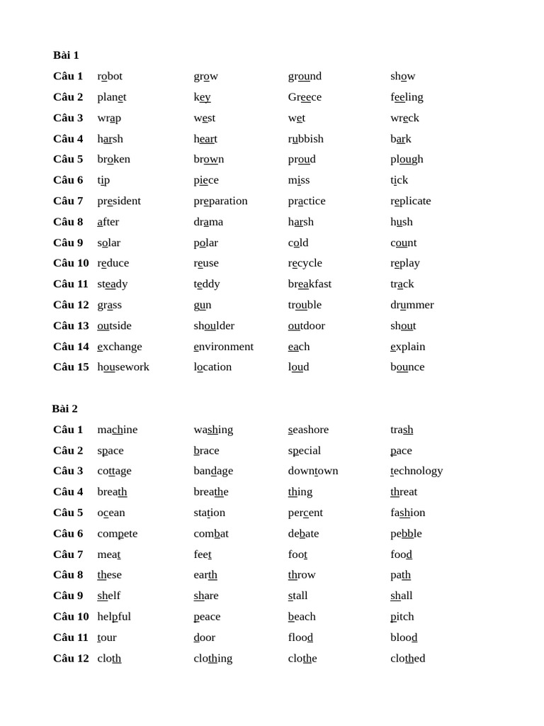 Vocabulary Exercises and Word Lists | PDF