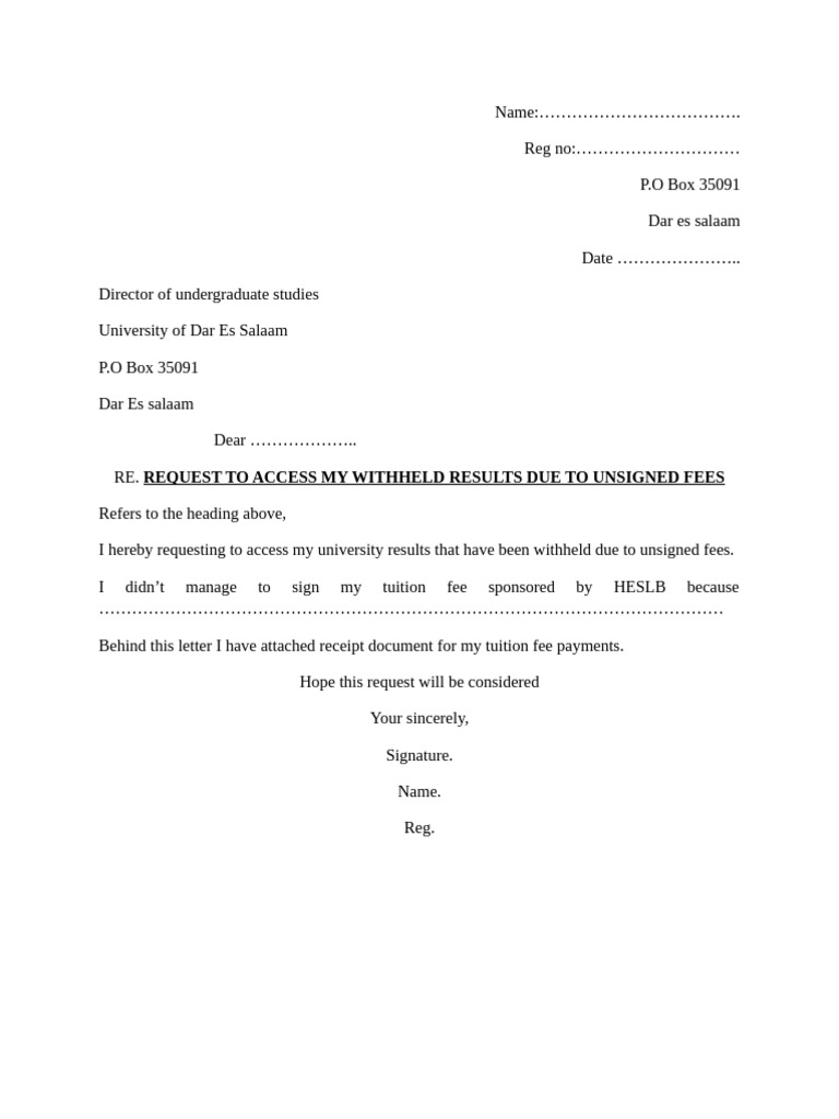 Barua Ya Kuomba Kufunguliwa Matokeo PDF