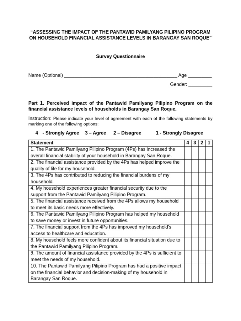 4Ps Financial Inclusion Survey Questionnaire | PDF | Expense