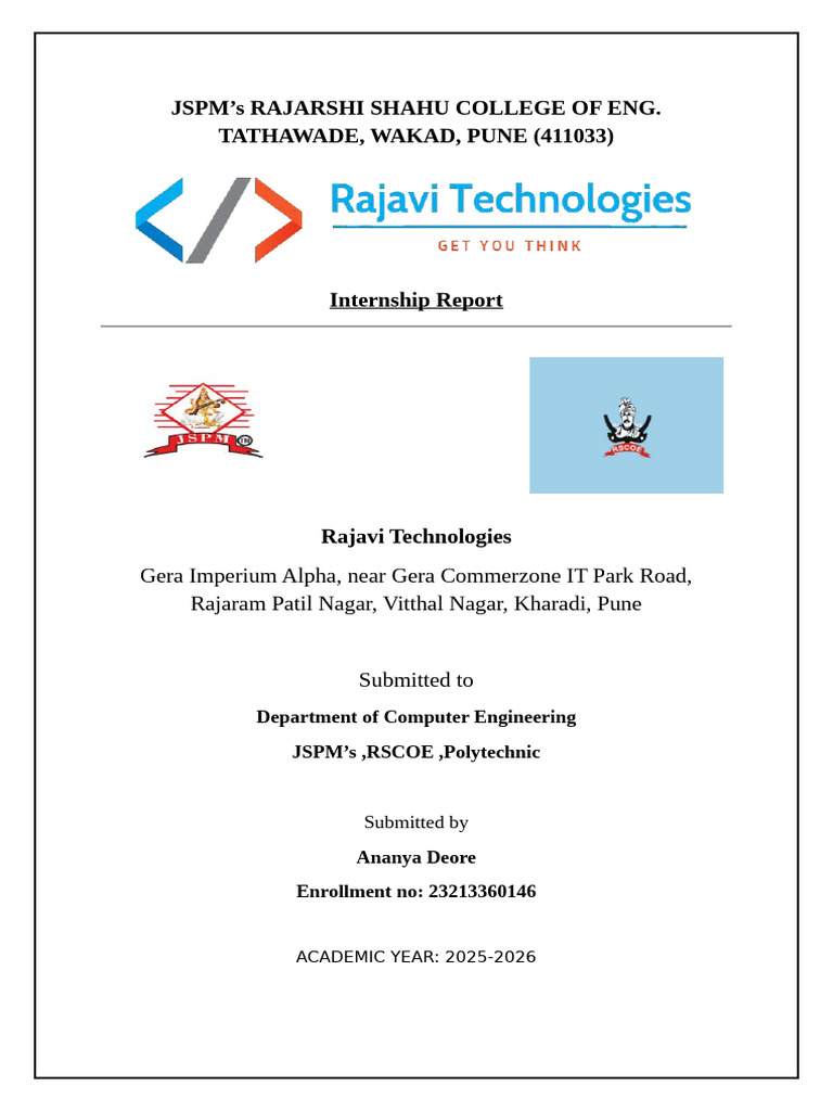 Internship Report: Rajavi Technologies | PDF | Software Testing ...