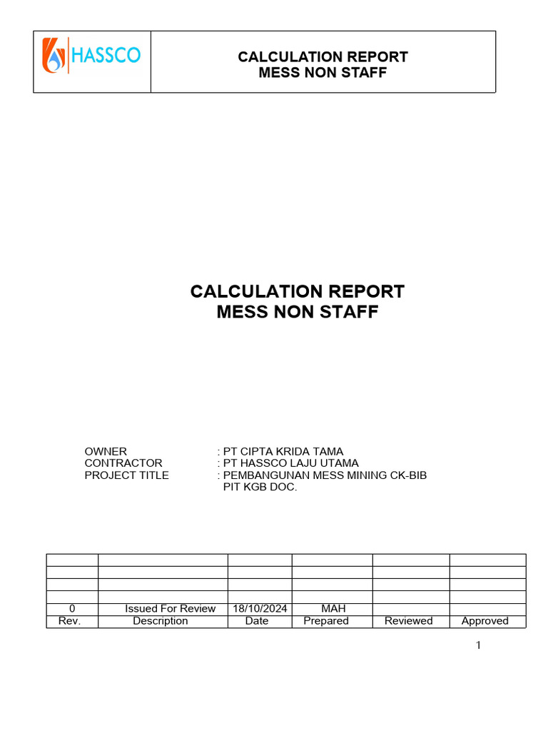 Calculation Report Mess Non Staff KALIMANTAN | PDF | Structural ...