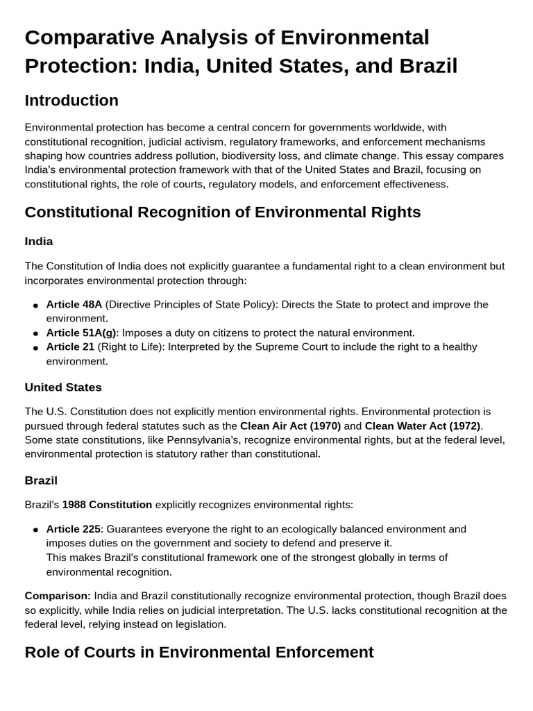Comparative Analysis of Environmental Protection India, United States ...