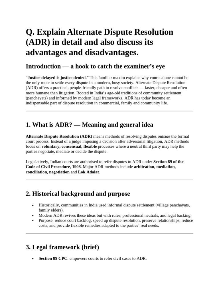 ADR: Benefits and Limitations Explained | PDF | Alternative Dispute ...