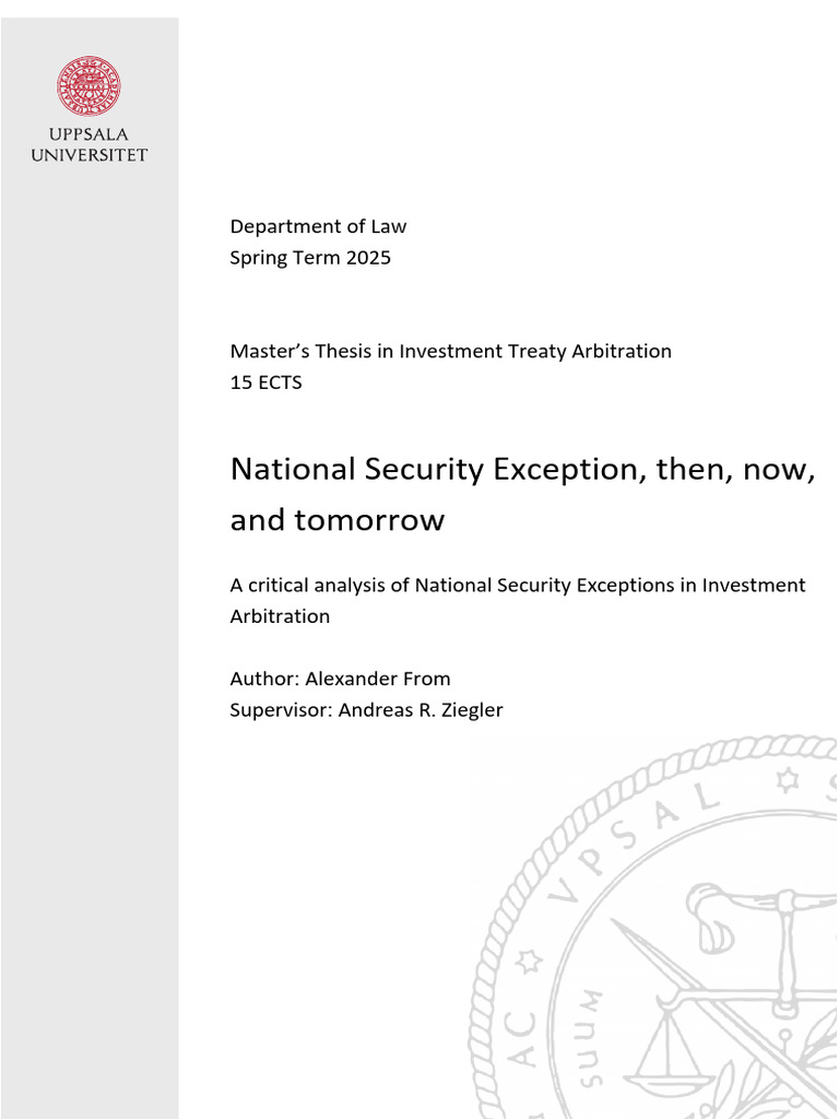 National Security Exceptions in Investment Arbitration | PDF | World ...