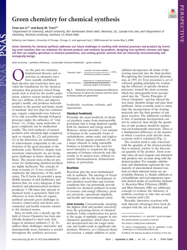 Green Chemistry in Chemical Synthesis | PDF | Chemical Synthesis ...