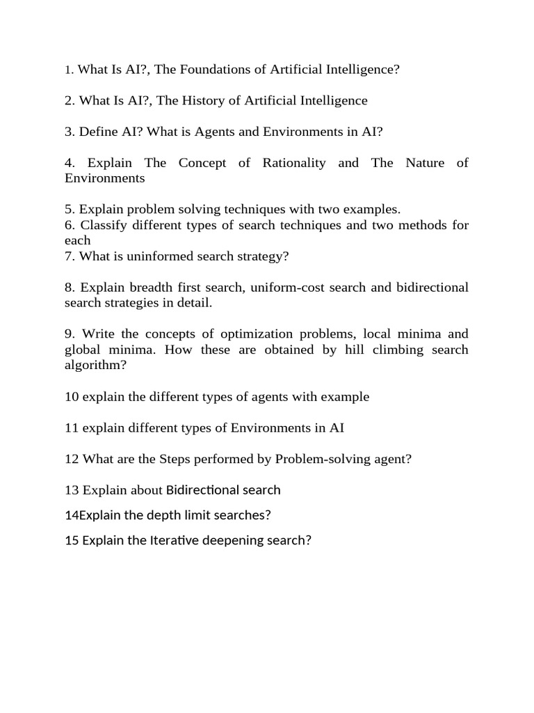 Introduction To AI Mid 15 Questions | PDF