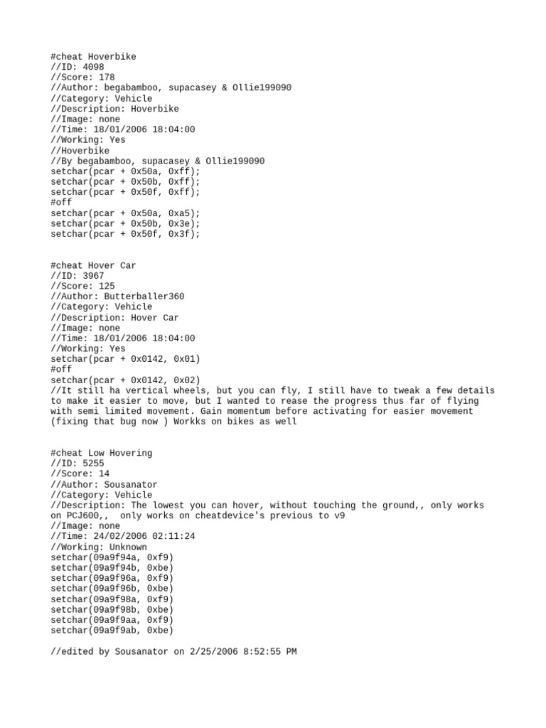 Hoverbike Cheat Codes for PCJ600 | PDF | Motor Vehicle | Transportation ...