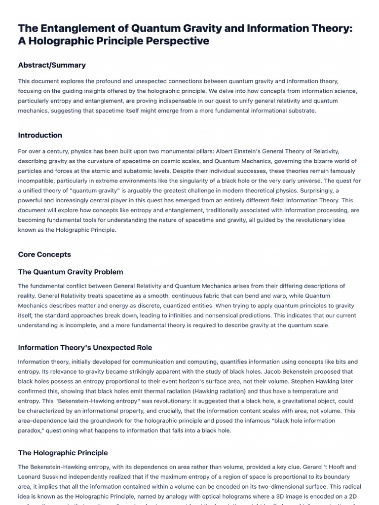 The Entanglement of Quantum Gravity and Information Theory A ...