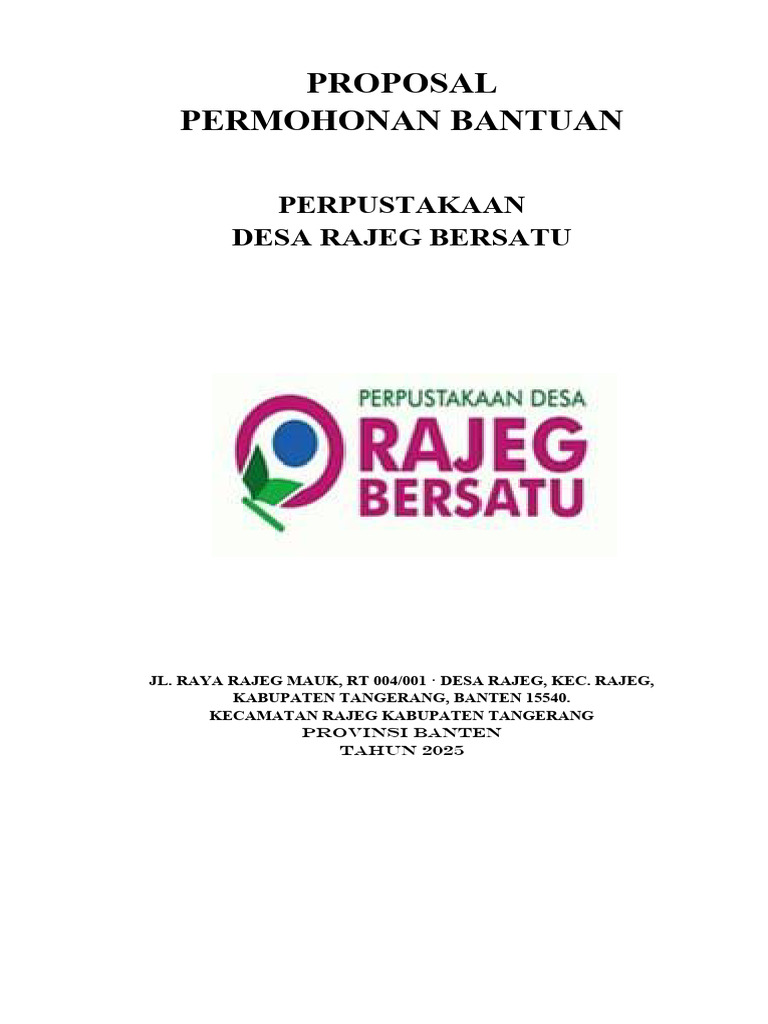 Permohonan Bantuan Perpustakaan Rajeg | PDF