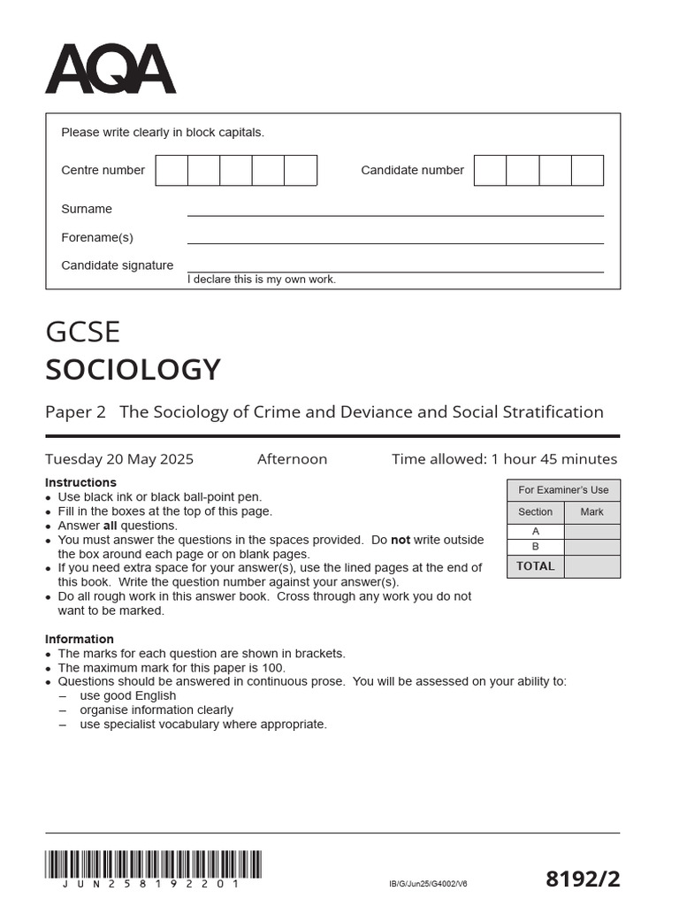GCSE Sociology Exam Paper 2 Guide | PDF | Deviance (Sociology) | Social ...