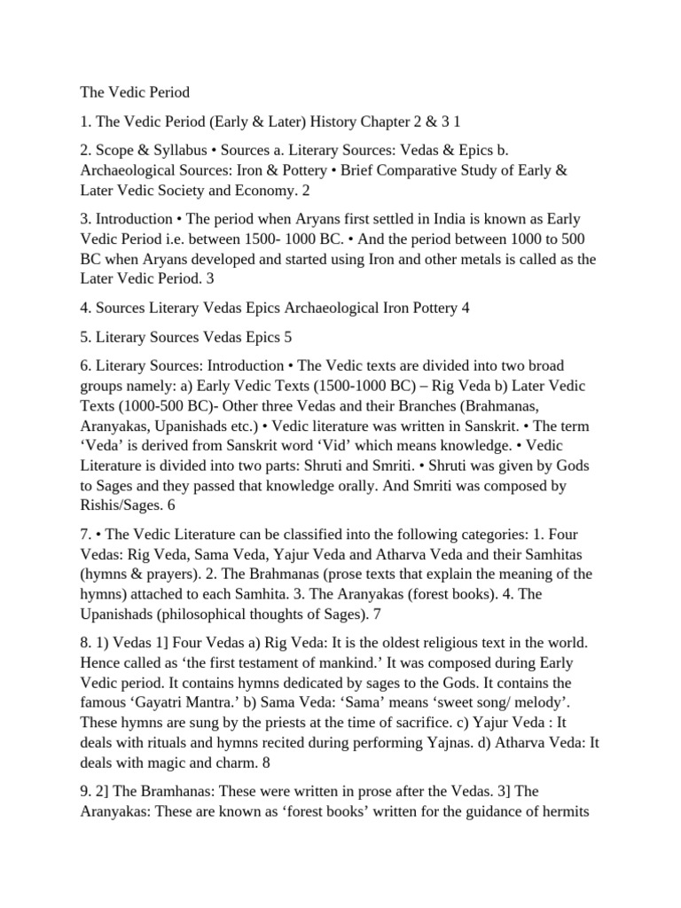 Vedic Period: Society, Economy, and Literature | PDF | Vedas | Hindu ...