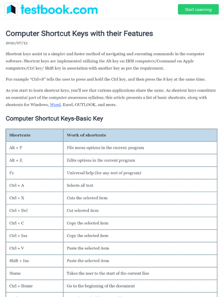 12 Computer Shortcut Keys | PDF