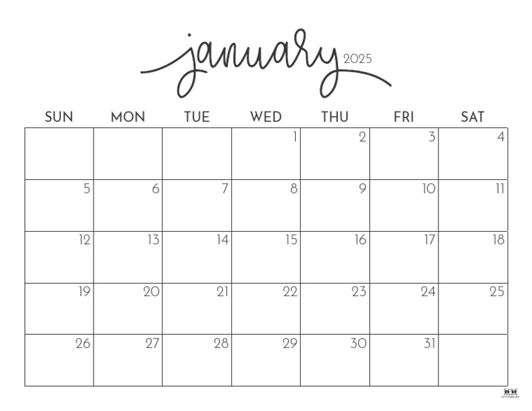 Printable January 2025 Calendar Style 1 | PDF