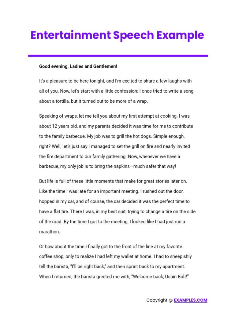 Humorous Entertainment Speech Example | PDF