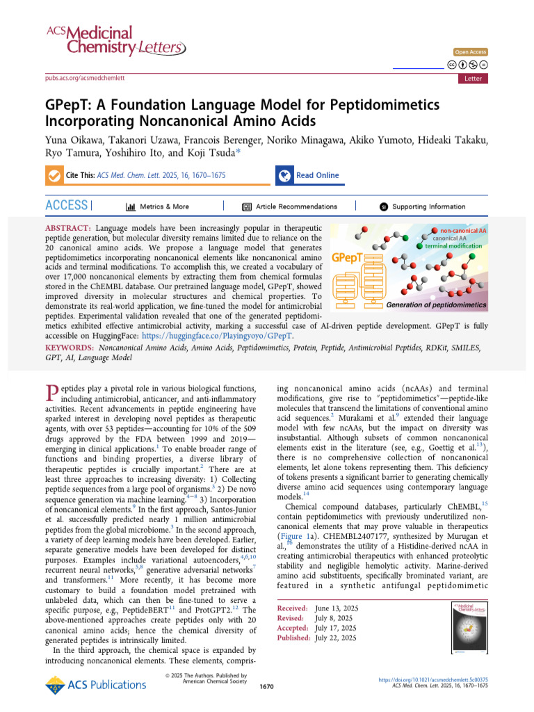 GPepT: Language Model for Peptidomimetics | PDF | Peptide