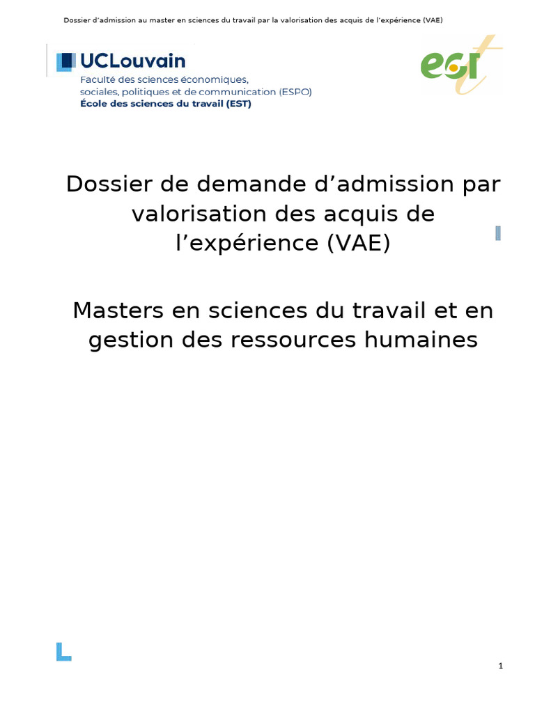 Dossier VAE pour Master en Sciences du Travail | PDF