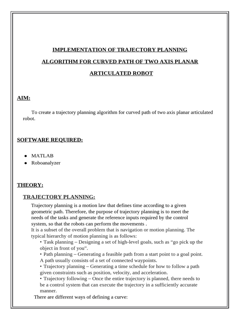 Curved Path Trajectory Planning for Robots | PDF | Kinematics | Applied ...