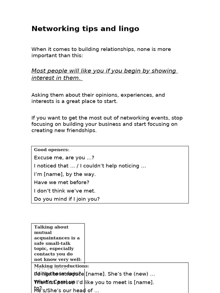 Networking Tips and Lingo | PDF | Human Communication