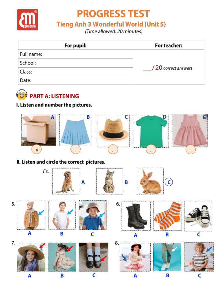Grade 3 - Progress Test - Unit 5 - 19 Bản (Easy) | PDF