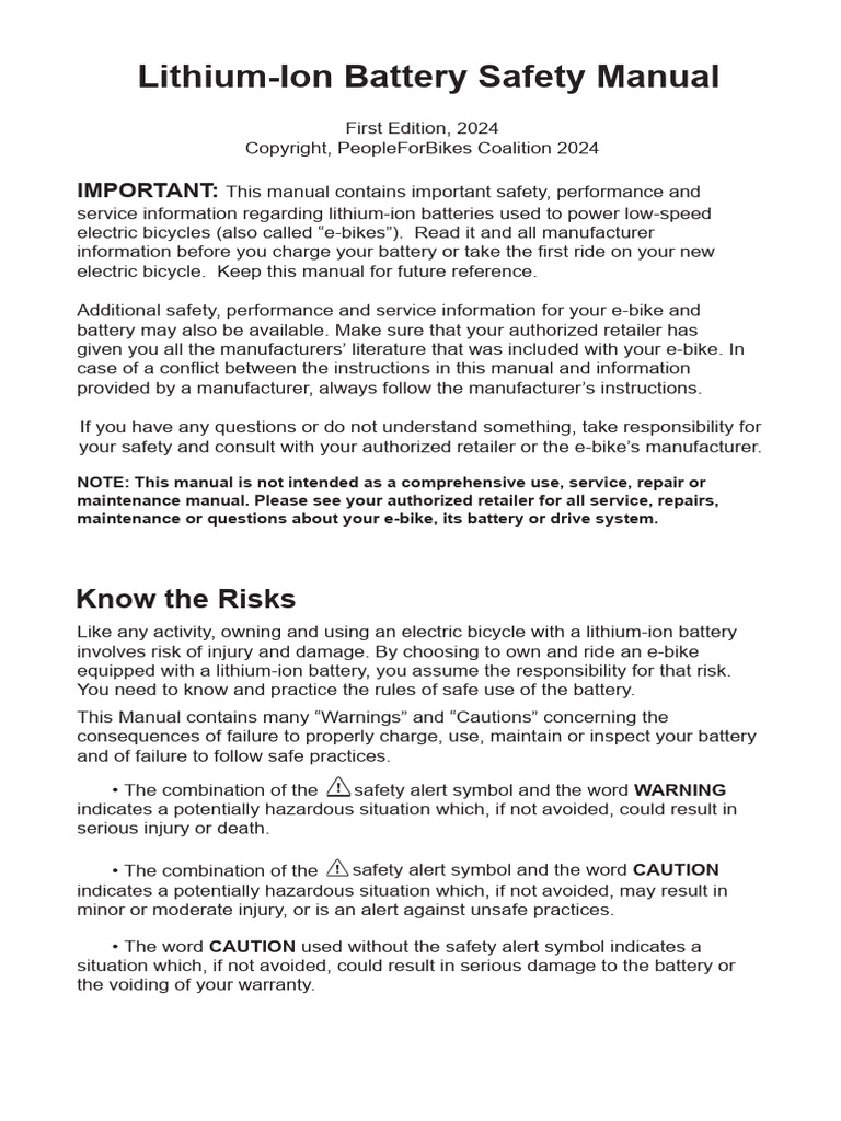 E-Bike Lithium-Ion Battery Safety Guide | PDF | Battery Charger ...