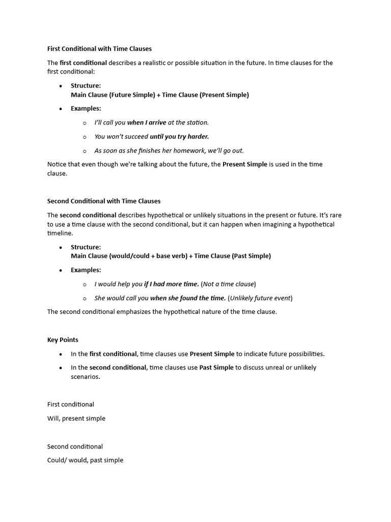 First Conditional Time Clauses Explained | PDF