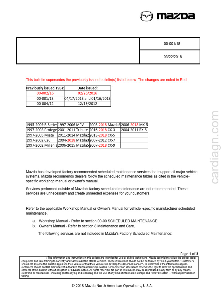Mazda Factory Scheduled Maintenance Guide | PDF | Vehicles | Automotive ...