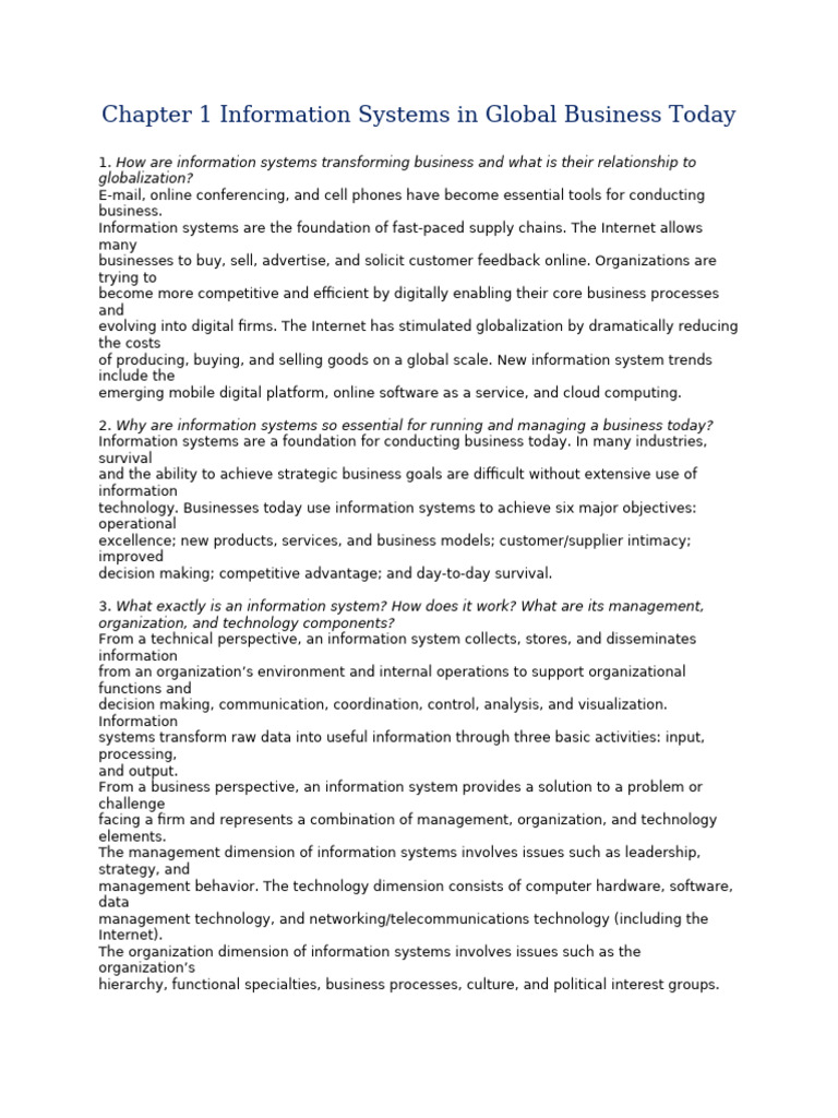 Information Systems in Global Business | PDF | Information System | System