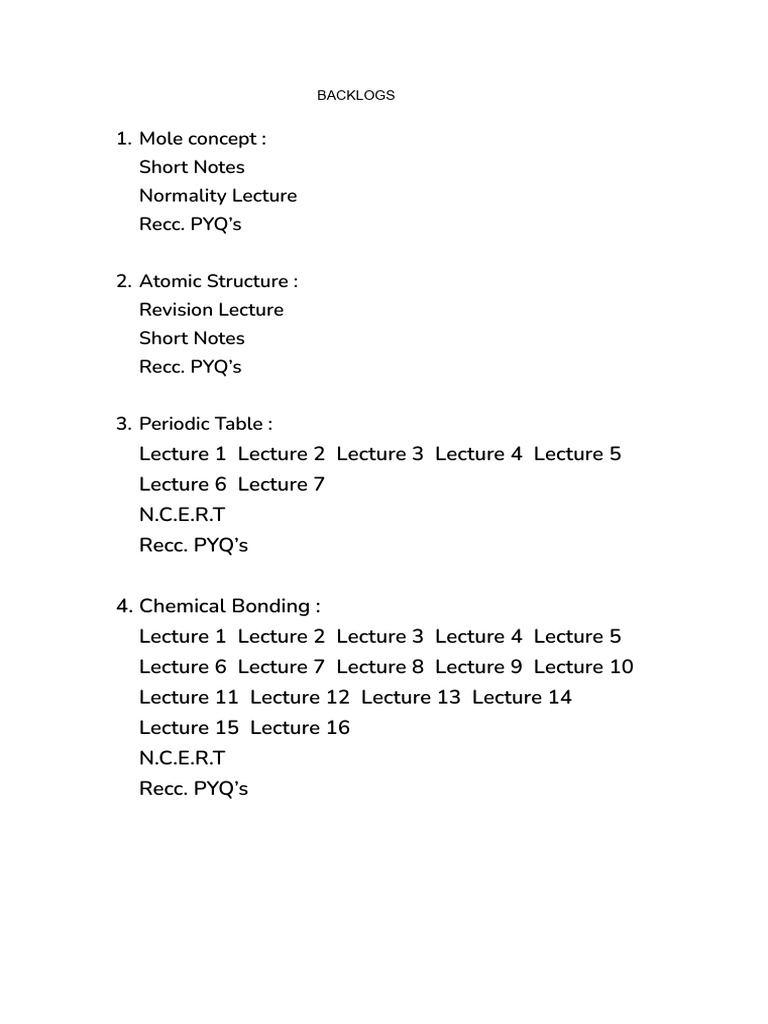 Chemm Backlogs | PDF